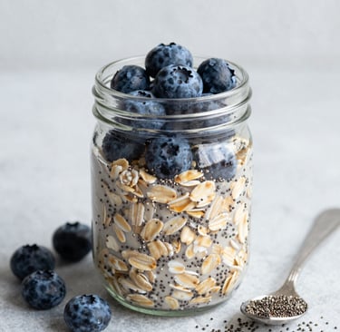 Protein oatmeal with wild blueberries and chia seeds — high protein breakfast for women over 35