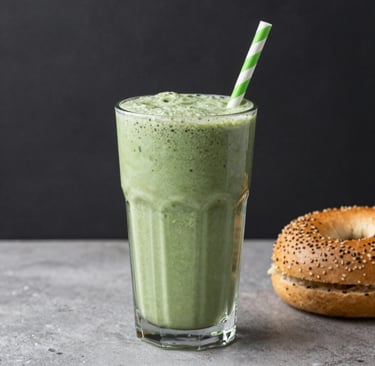 Post-workout protein smoothie with spinach and bagel — meal 2 for women who strength train