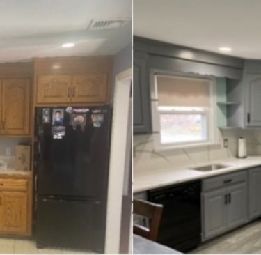 Before & after transforming outdated kitchen cabinets in Marshfield, MA.