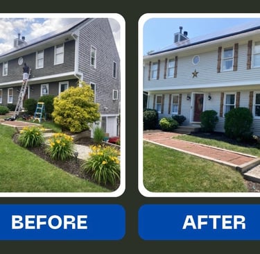 Exterior house painting before and after in Marshfield, MA.