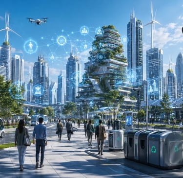AI-powered smart city using intelligent infrastructure, renewable energy, environmental monitoring,