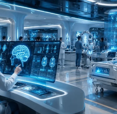 Doctors using Artificial Intelligence to improve patient care and healthcare services in a modern pu