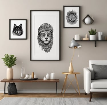 Elegant home decor items such as vases, candles, and framed art pieces set against a cozy living room backdrop.