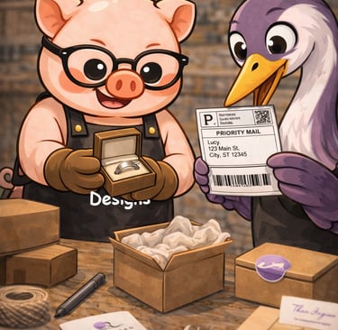 Milo and Lyra, whimsical silver characters from The Artisan Lab Designs keepsake collection