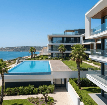 Interior de um apartamento de luxo na Pederneira, Nazaré, com design moderno e vista para o mar — Ex