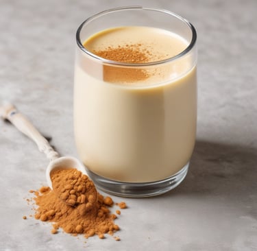 A close-up of fluffy pancakes dusted with kinako powder and drizzled with honey on a rustic wooden plate.