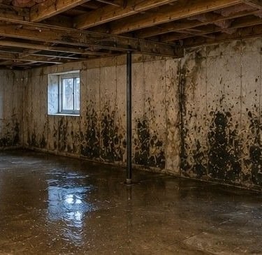 large basement space in Cheyenne Mountain Colorado Springs high value property showing moisture damage and mold growth