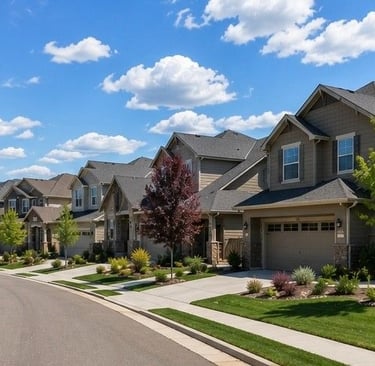residential street in Briargate Colorado Springs showing modern family homes in densely populated north Colorado Springs