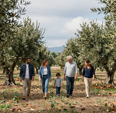 Elegant outdoor terrace at sunset with olive green accents and stone walls.