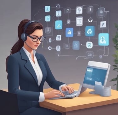 a woman talking on a cell phone while using a laptop