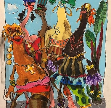 Painting by Stephen Holland titled "Beachtown."