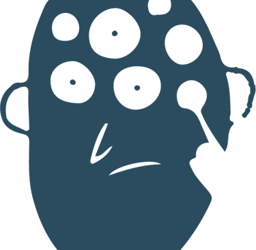 Ilustración de una cabeza con múltiples ojos negros que representan vigilancia o perspectiva