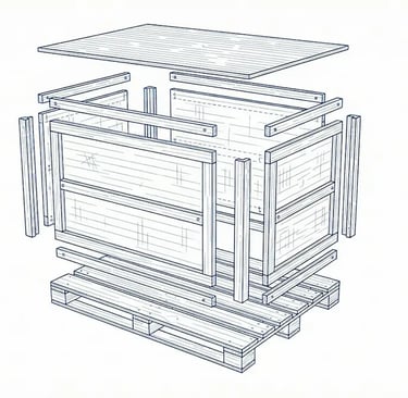 工業用出口木箱結構爆炸示意圖。
