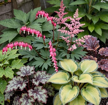 Delicate pink flowers bloom on a tall stem.
