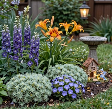 a field full of colorful flowers and rocks