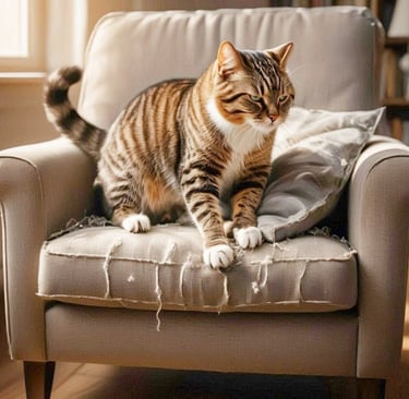 Gato con uñas largas, rasguñando 