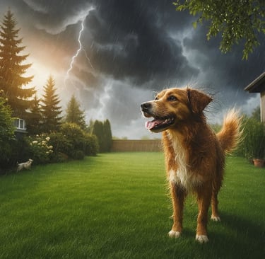 perro asustado durante una tormenta