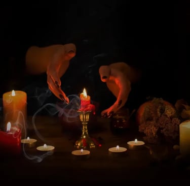 a person holding a candle in front of a candle