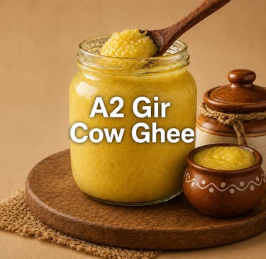 High quality A2 Gir cow ghee exporter from India with pure traditional desi ghee in glass jar