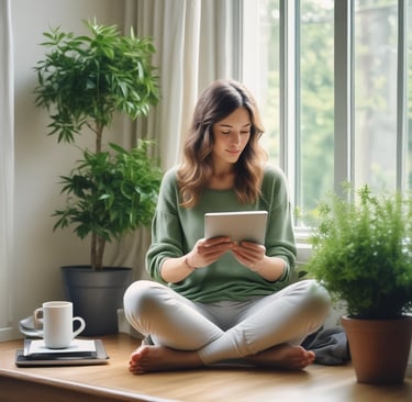 Close-up of hands holding a smartphone showing the cover of a digital health book.