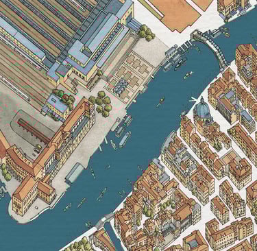 Hand-drawn city map of Venice, detail by deliaMAPS