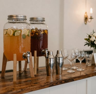 a group of glasses with liquid in them