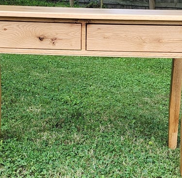 ambrosia maple hallway/ entry table with 2 full extension, soft close drawers