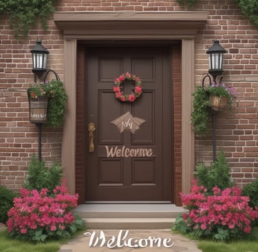 a welcome sign on a brick building with a welcome sign that says welcome