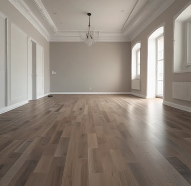 A neat arrangement of nine different parquet patterns laid out on a wooden table