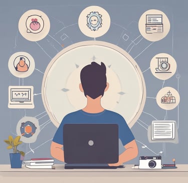 A sleek laptop displaying affiliate marketing analytics with AI-driven graphs glowing on the screen.