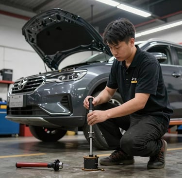 Close-up of a car detailing influencer applying premium wax to a polished hood under soft natural light.