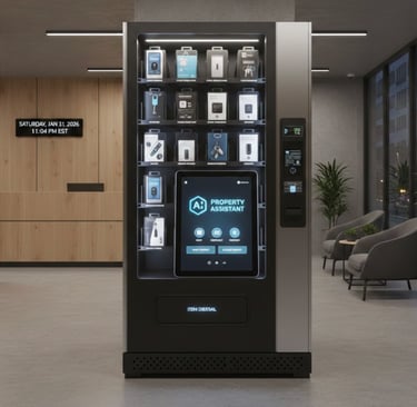 High-tech glass-front vending cooler being stocked with fresh beverages in Jupiter, Florida