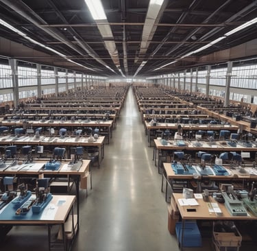 A sleek warehouse interior showing neatly stacked textile rolls ready for shipment.