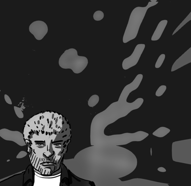 Digital drawing from the story "Luck". Wayne is affected by the events.
