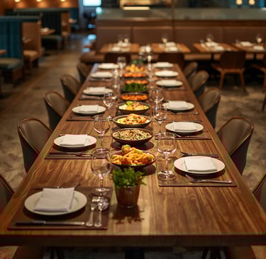Group dining table setup at Tilli’s Restaurant Chicago