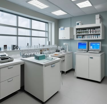 Elegant medical equipment displayed on a sleek blue and rose-toned background.