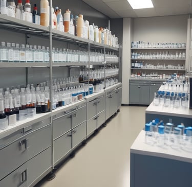 A curated selection of medical supplies with classic blue and pink accents.