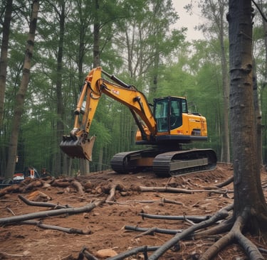 An action shot of dirt being pushed and spread evenly on a colorful, freshly prepared lot
