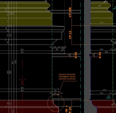 Razrada detalja sa fasadae. Izvedbeni nacrti