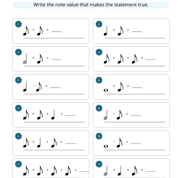 Music Note Value Math Worksheet 8