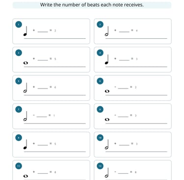 Music Note Value Math Worksheet 5