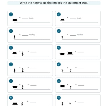 Music Note Value Math Worksheet 9 