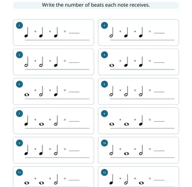 Music Note Value Math Worksheet 3