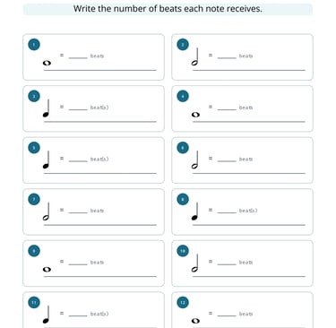 Music Note Value Math Worksheet 1