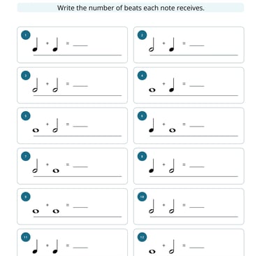 Music Note Value Math Worksheet 2