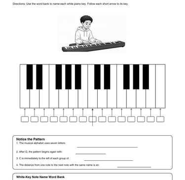 Piano White Note Names Worksheet
