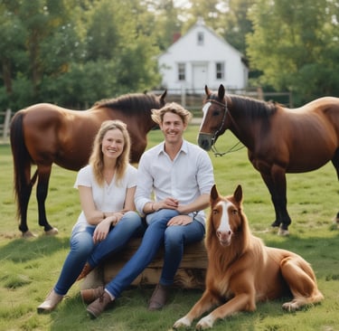 A happy customer holding a lilac French Bulldog puppy in a sunlit garden.