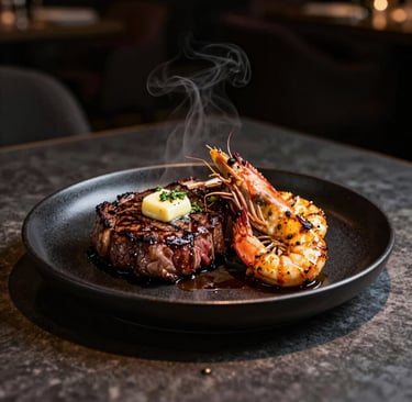 A close-up of a chef’s hands delicately arranging edible flowers on a sophisticated plated entrée.