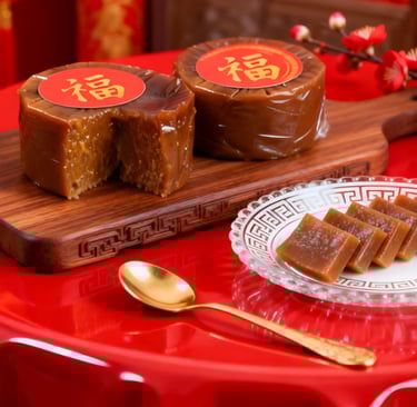 Pastel niángāo de arroz glutinoso, comida tradicional del Año Nuevo chino que simboliza prosperidad