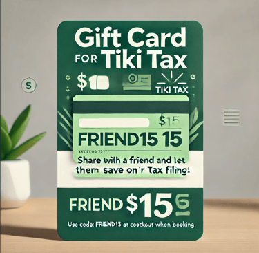 a gift card with a green gift card tiki tax $15